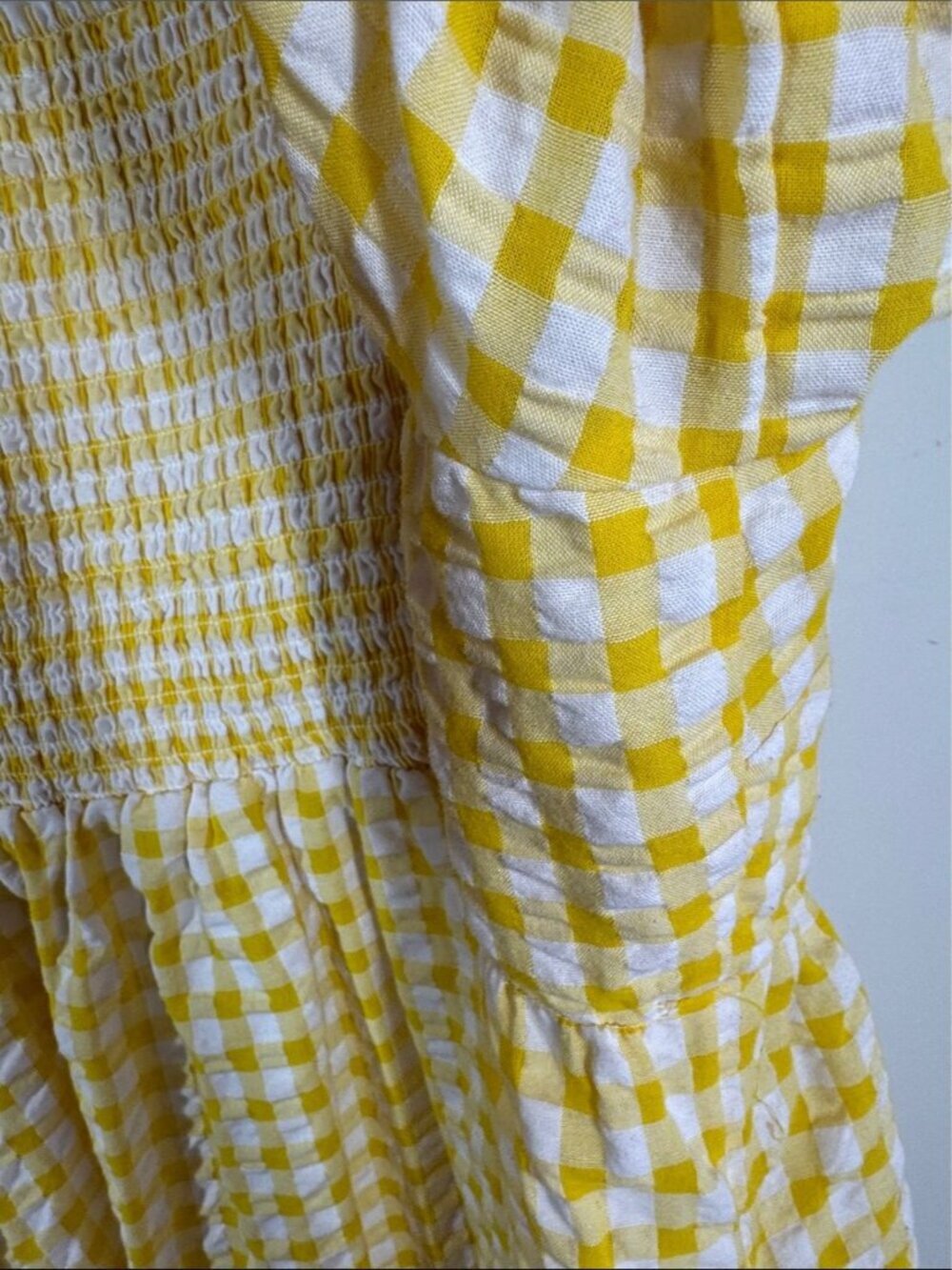 Old Navy Cotton Gingham Smocked Dress Yellow White 3X Cottagecore Summer Picnic - Picture 11 of 14